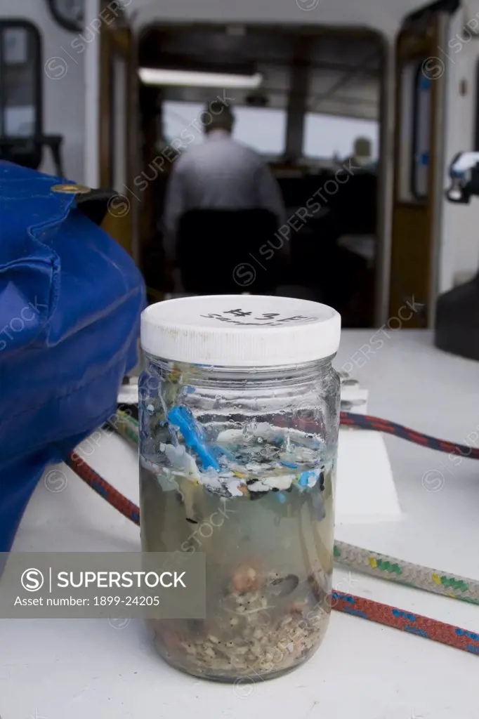Plastic debris samples found in the North Pacific Gyre. On Sunday June 1, the raft named 'Junk' left Long Beach for its 2100 mile voyage to Hawaii to bring attention to the plastic marine debris (nicknamed the plastic soup) accumulating in the North Pacific Gyre . 
