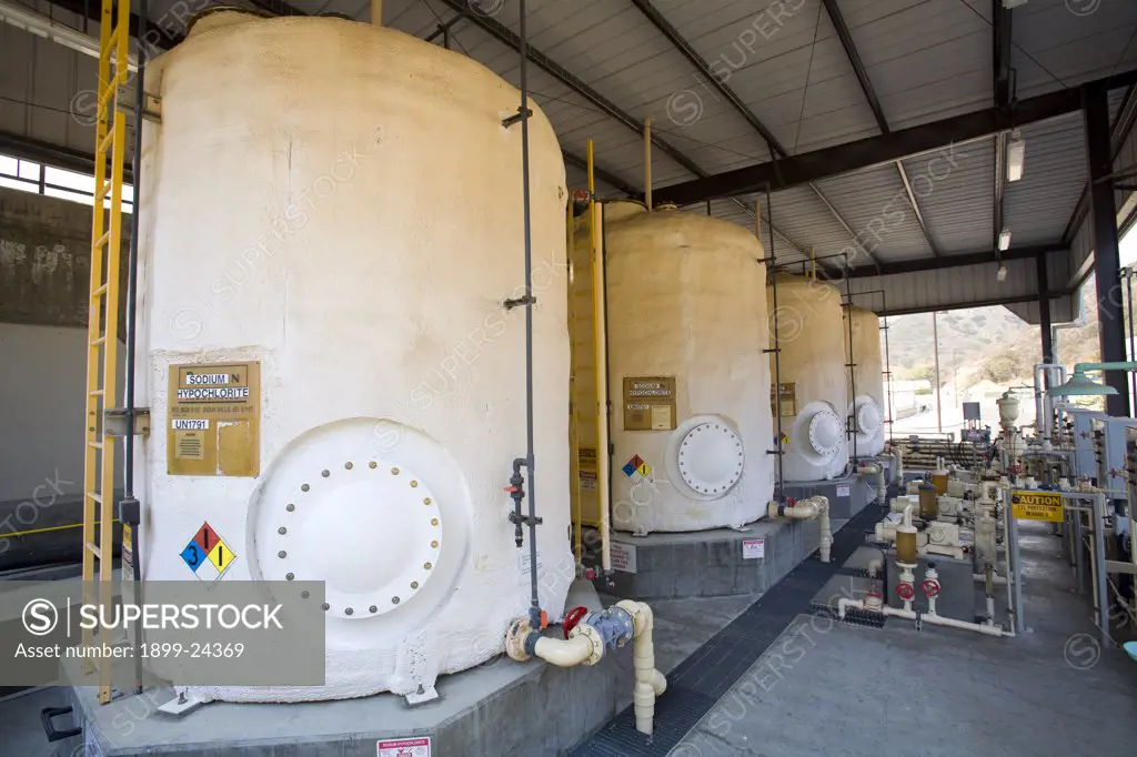 Sodium Hypo-Chlorite Tanks, Hill Canyon Wastewater Treatment Plant, Camarillo, Ventura County, California, USA. 
