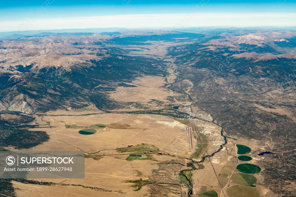 Aerial view of the Upper Arkansas River Valley, Colorado --the northern tip of the Rio Grande Rift.