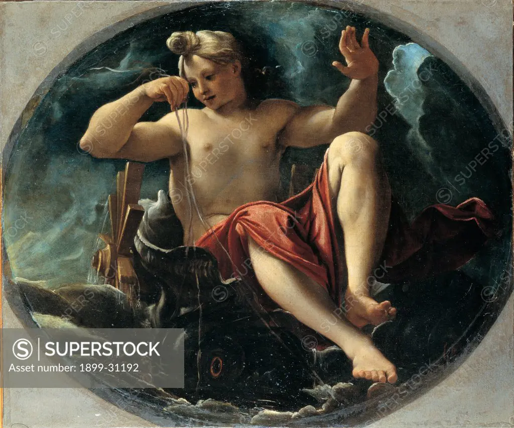 Galatea, by Carracci Ludovico, 1592, 16th Century, oil on canvas. Italy: Emilia Romagna: Modena: Estense Gallery. Whole artwork. Sea goddess depiction sea chariot pulled by dolphins