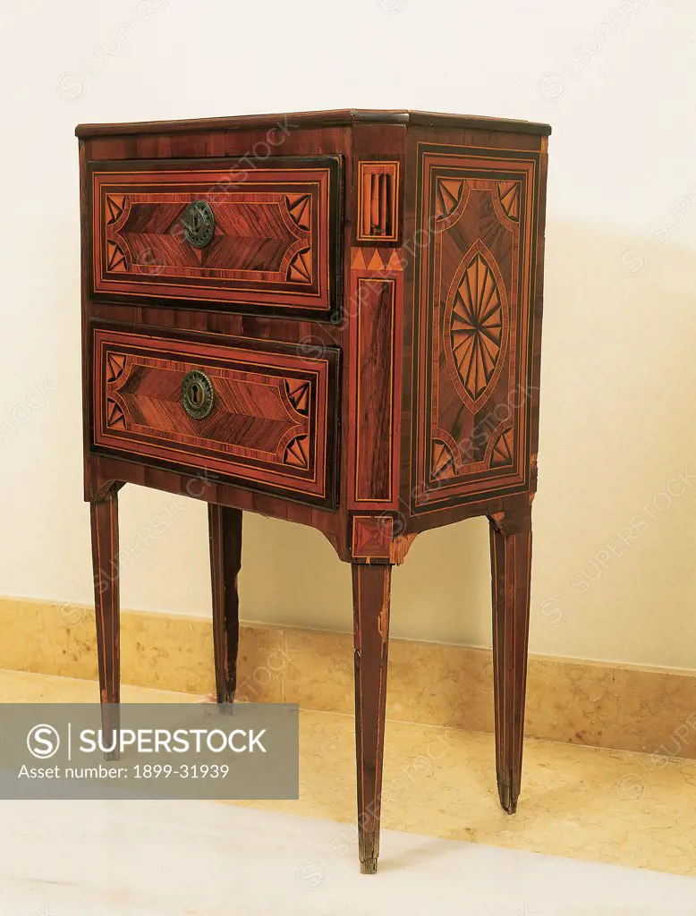 Bedside table, by Sicily workmanship, 18th Century, Unknow. Italy, Sicily, Palermo, Private Collection. Whole artwork. Bedside table.