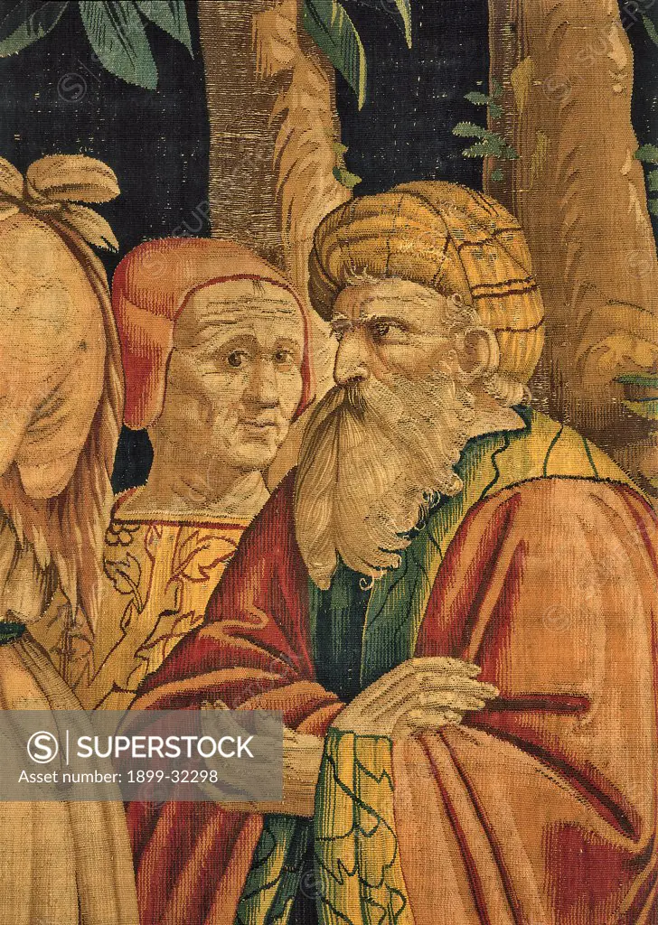 Sermon in the desert, by probably Antonio Maria da Bozolo, 1550, 16th Century, Unknow. Italy, Lombardy, Monza, Brianza, Cathedral. Detail. Face bearded man turban.