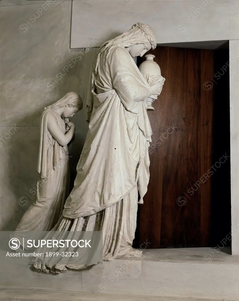 Monument of the Archduchess Maria Cristina of Austria, by Canova Antonio, 1798, 18th Century, plaster. Italy, Veneto, Possagno, Treviso, Canova Claster Casts Gallery. Centre group woman little girl.