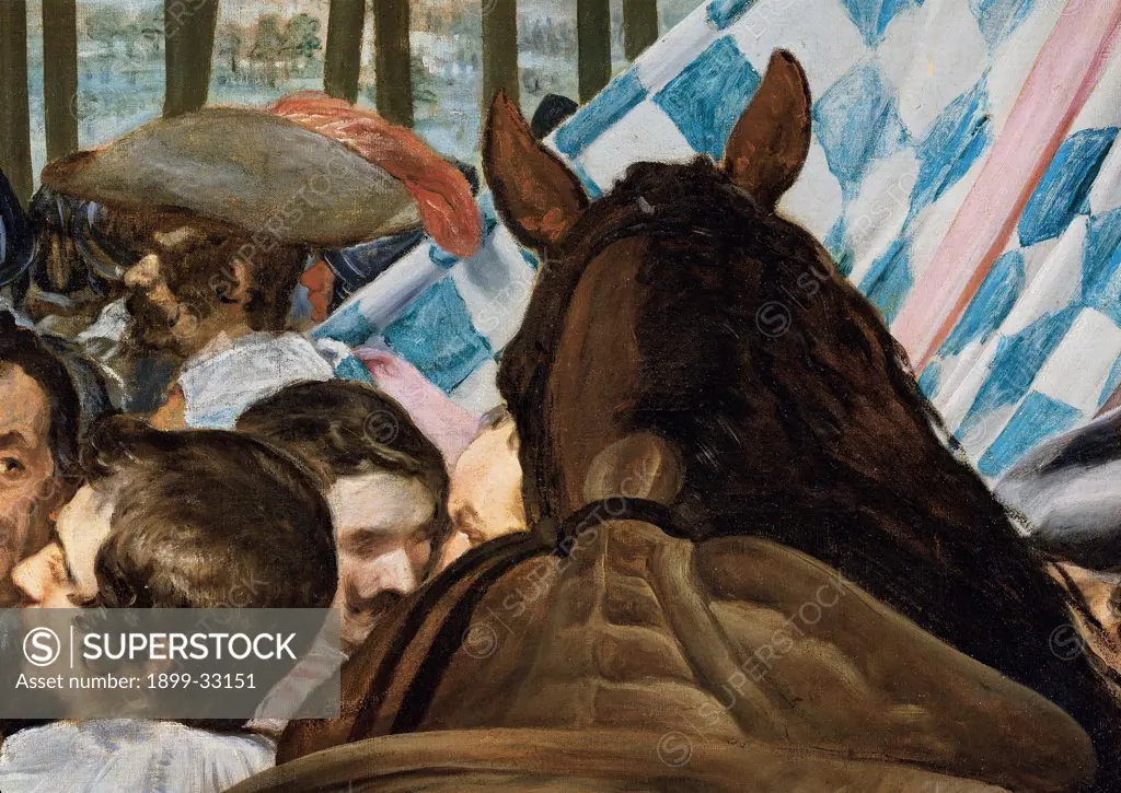 The Surrender of Breda (Las lanzas), by Velázquez Diego Rodriguez de Silva y, 1633 - 1635, 17th Century, oil on canvas. Spain, Prado National Museum. Detail. General horse winner and part of its procession standard: banner flag.