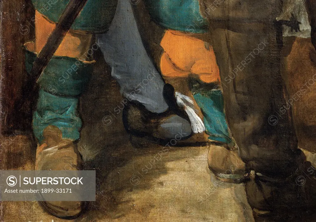 The Surrender of Breda (Las lanzas), by Velázquez Diego Rodriguez de Silva y, 1633 - 1635, 17th Century, oil on canvas. Spain, Prado National Museum. Detail. Boots of man on profile to the left.