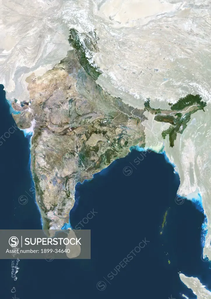 India, True Colour Satellite Image With Mask. India, true colour satellite image with mask This image was compiled from data acquired by LANDSAT 5 & 7 satellites.