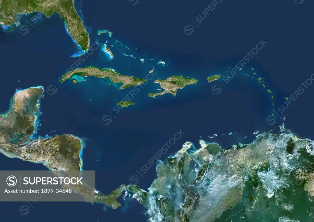 Caribbean Islands, True Colour Satellite Image. Caribbean Islands, true colour satellite image. This image was compiled from data acquired by LANDSAT 5 & 7 satellites.