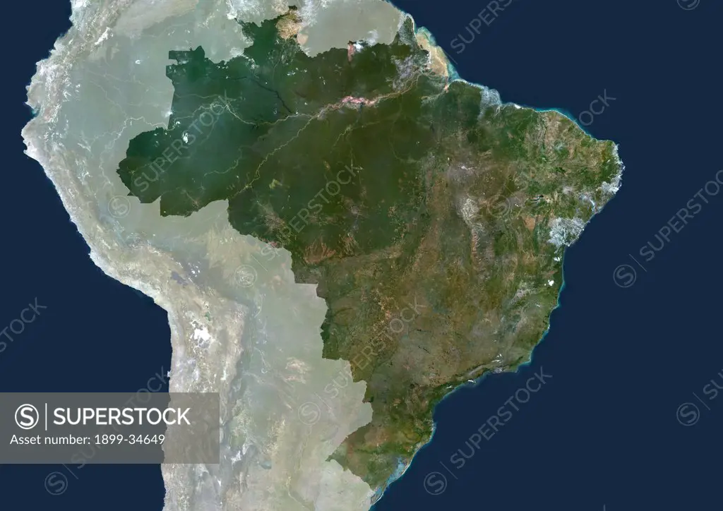 Brazil, True Colour Satellite Image With Mask. Brazil, true colour satellite image with mask This image was compiled from data acquired by LANDSAT 5 & 7 satellites.