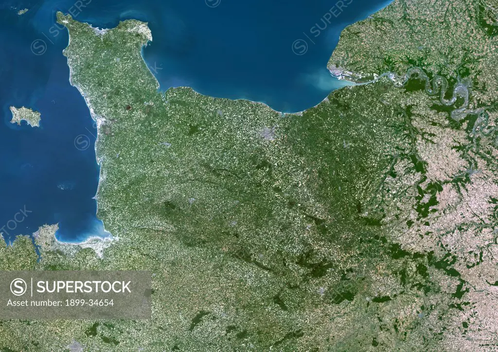 Basse-Normandie Region, France, True Colour Satellite Image. Basse Normandie region, France, true colour satellite image. This image was compiled from data acquired by LANDSAT 5 & 7 satellites.