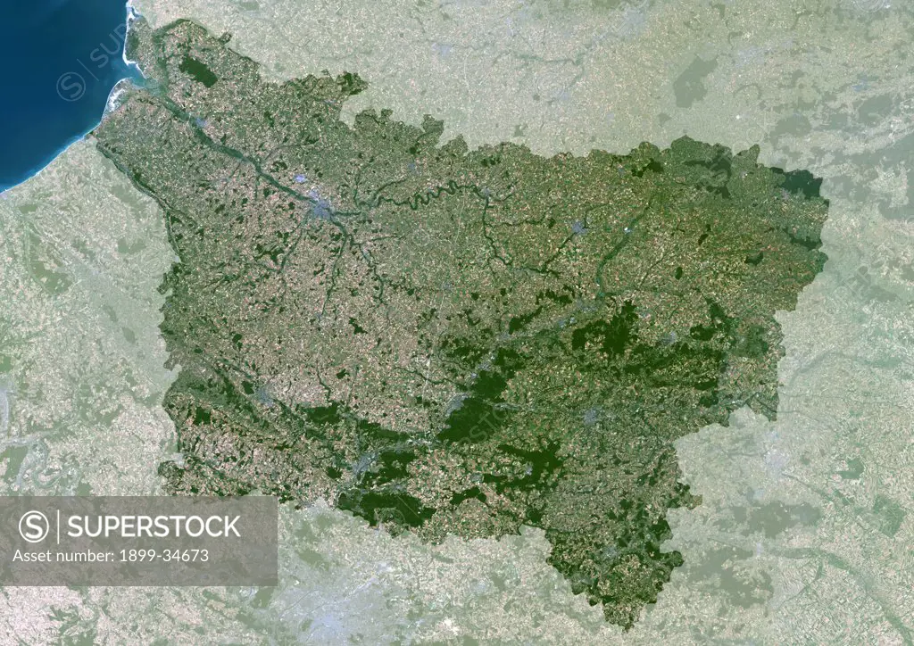 Picardie Region, France, True Colour Satellite Image With Mask. Picardie region, France, true colour satellite image with mask. This image was compiled from data acquired by LANDSAT 5 & 7 satellites.
