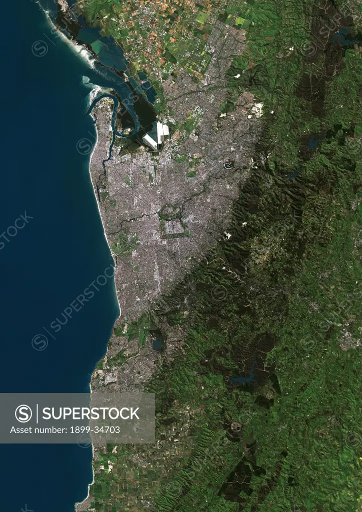 Adelaide, Australia, True Colour Satellite Image. Adelaide, Australia. True colour satellite image of Adelaide, the capital city of the Australian state of South Australia. Image taken on 18 September 2001, using LANDSAT 7 data.