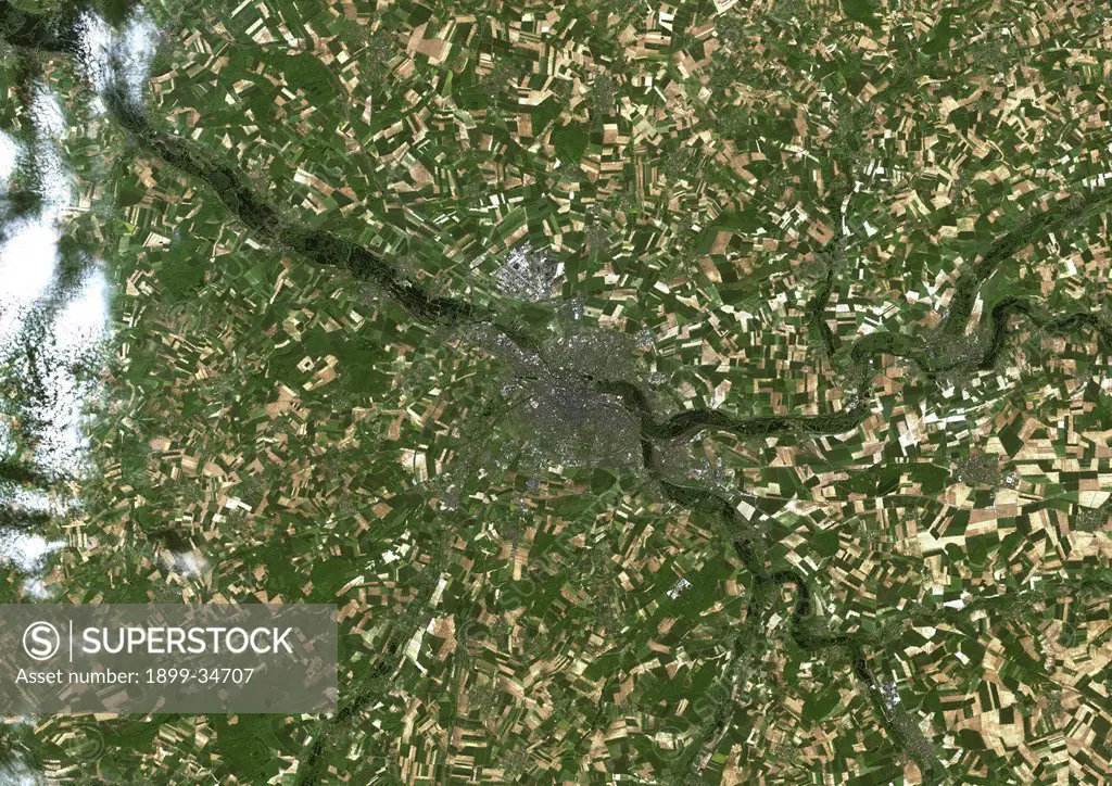 Amiens, France, True Colour Satellite Image. Amiens, France. True colour satellite image of Amiens, taken on 23 May 2001 using LANDSAT 7 data.