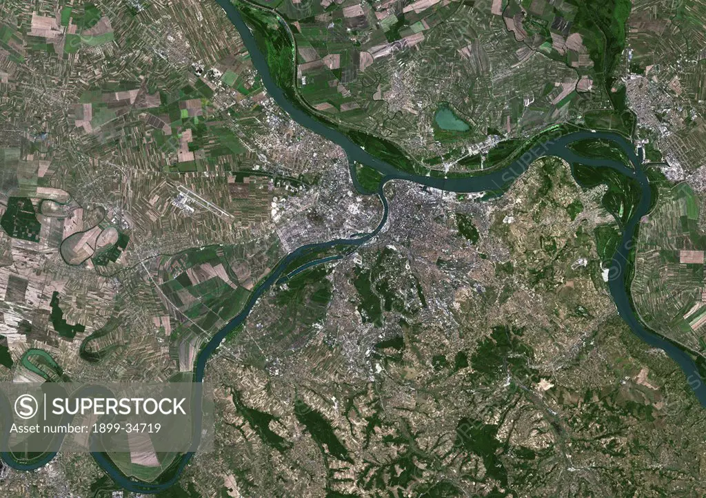 Belgrade, Serbia, True Colour Satellite Image. Belgrade, Serbia. True colour satellite image of Belgrade, capital city of Serbia. Image taken on 28 July 2000, using LANDSAT 7 data.