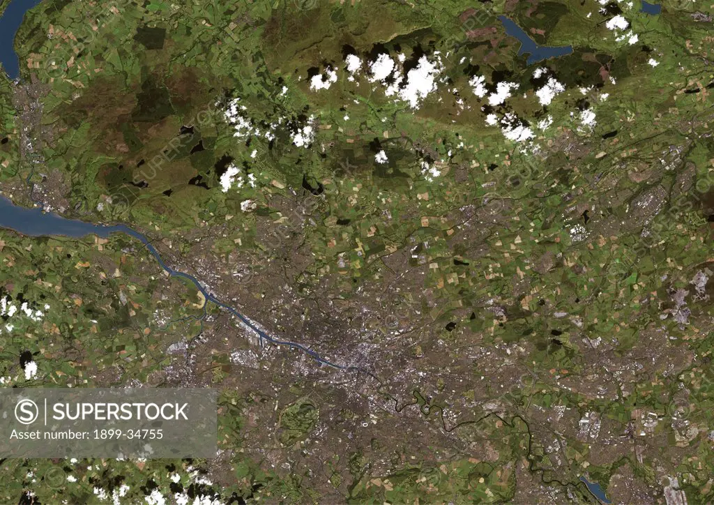 Glasgow, Scotland, Uk, True Colour Satellite Image. Glasgow, Scotland, UK. True colour satellite image of the city of Glasgow, taken on 17 July 2000, using LANDSAT 7 data.