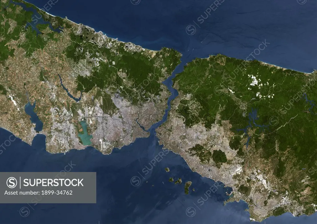 Istanbul, Turkey, True Colour Satellite Image. Istanbul, Turkey. True colour satellite image of Istanbul, capital city of Turkey. Image taken on 2 July 2000, using LANDSAT 7 data.
