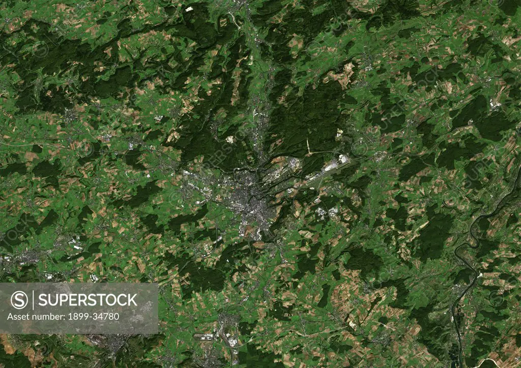 Luxembourg City, Luxembourg, True Colour Satellite Image. Luxembourg City, Luxembourg. True colour satellite image of Luxembourg City, the capital city of Luxembourg. Image taken on 11 September 2000 using LANDSAT 7 data.