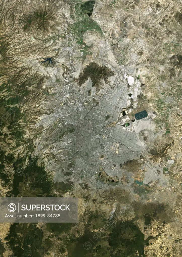 Mexico City, Mexico, True Colour Satellite Image. Mexico City, Mexico. True colour satellite image of Mexico City, the capital city of Mexico. Image taken on 21 March 2000 using LANDSAT 7 data.
