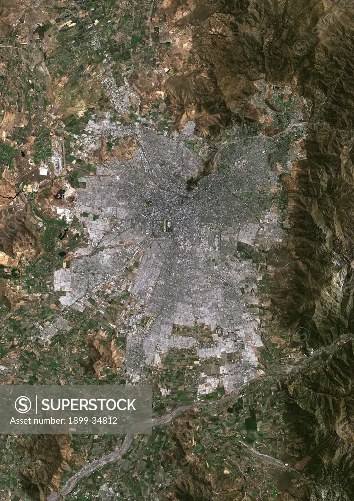 Santiago, Chile, True Colour Satellite Image. Santiago, Chile. True colour satellite image of Santiago, capital city of Chile. Image taken on 26 December 1999, using LANDSAT 7 data.