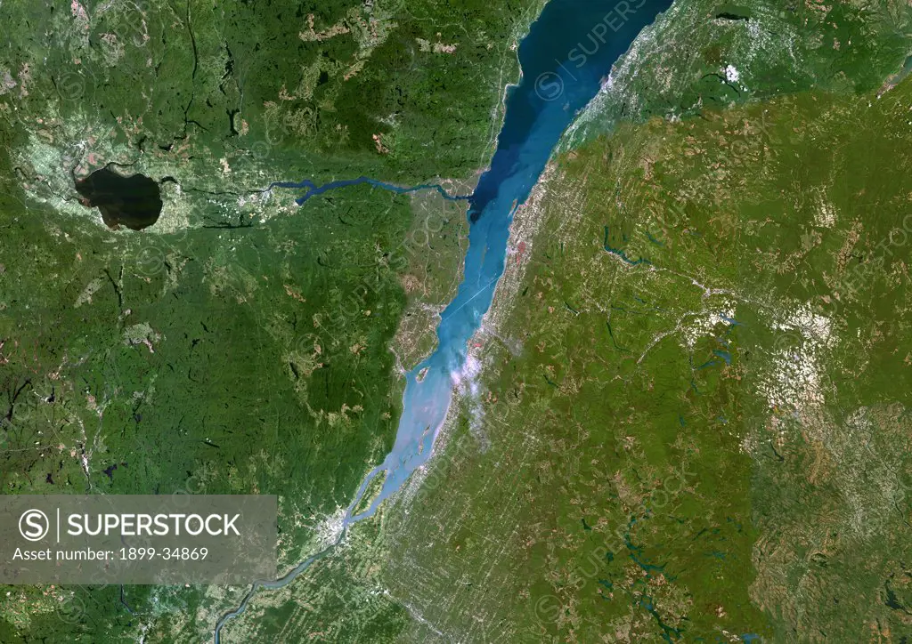 Saint-Lawrence River, Quebec, Canada, True Colour Satellite Image. Satellite image of Quebec city and the Saint-Lawrence river mouth, connection between the Atlantic ocean and the Great Lakes. Image taken on 23 August 2002 using LANDSAT data.