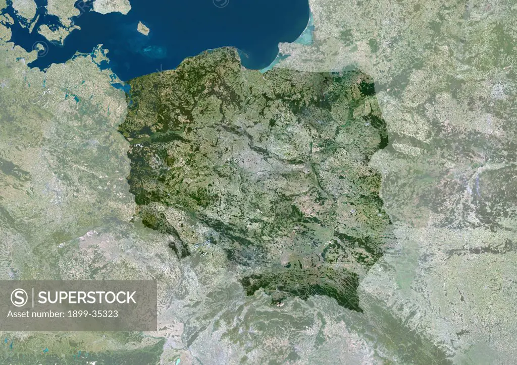 Poland, Europe, True Colour Satellite Image With Mask. Satellite view of Poland (with mask). This image was compiled from data acquired by LANDSAT 5 & 7 satellites.
