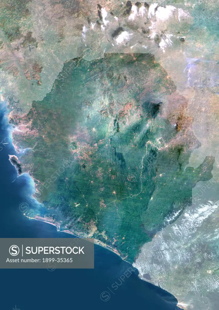Sierra Leone, Africa, True Colour Satellite Image With Mask. Satellite view of Sierra Leone (with mask). This image was compiled from data acquired by LANDSAT 5 & 7 satellites.