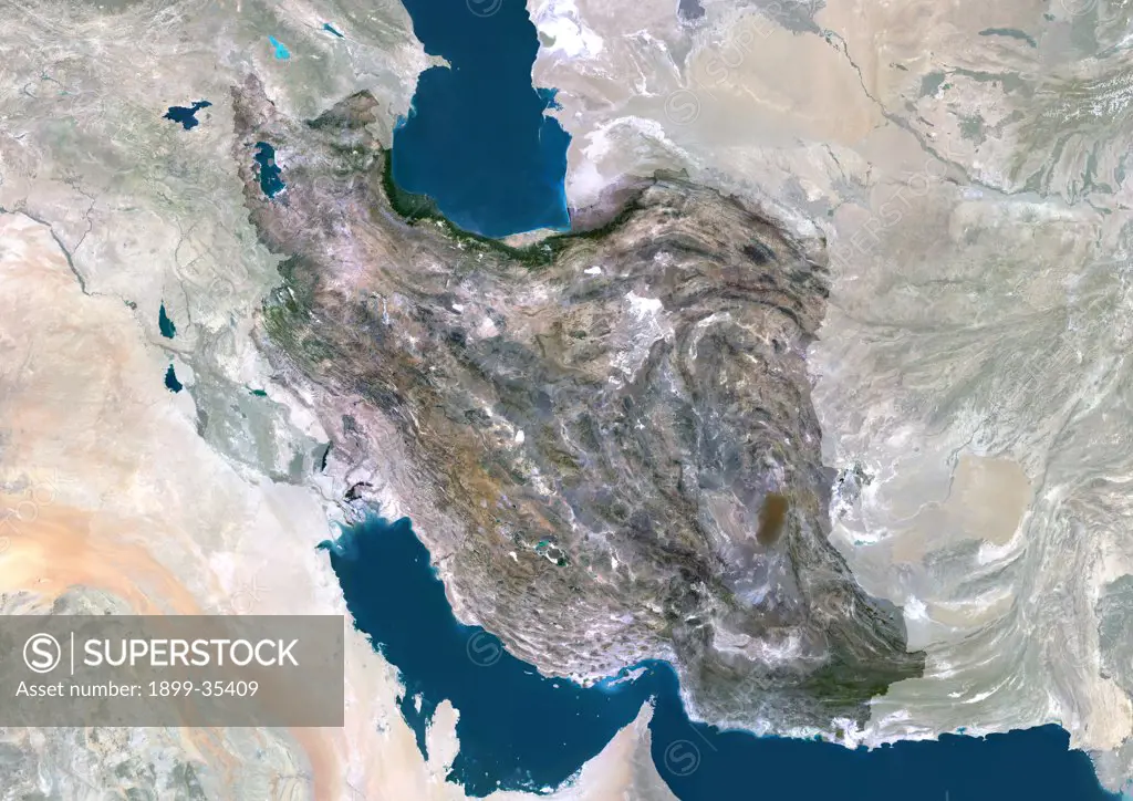 Iran, Middle East, Asia, True Colour Satellite Image With Mask. Satellite view of Iran (with mask). This image was compiled from data acquired by LANDSAT 5 & 7 satellites.