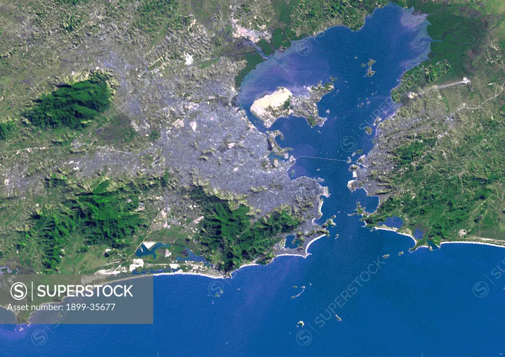 Rio De Janeiro, Brazil, In 1975, True Colour Satellite Image. True colour satellite image of the city of Rio de Janeiro, Brazil. Image taken on 9 July 1975, using LANDSAT data.