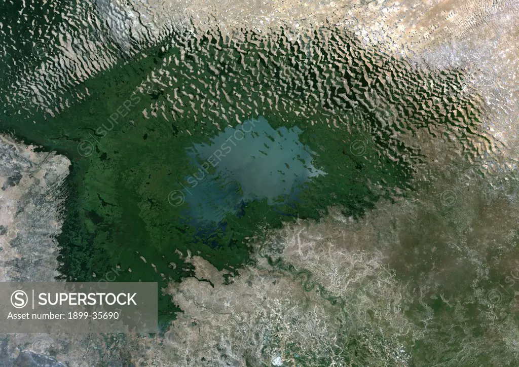 Lake Chad, Chad, In 1999, True Colour Satellite Image. True colour satellite image of Lake Chad, Chad. Image taken in 1999 using LANDSAT data.