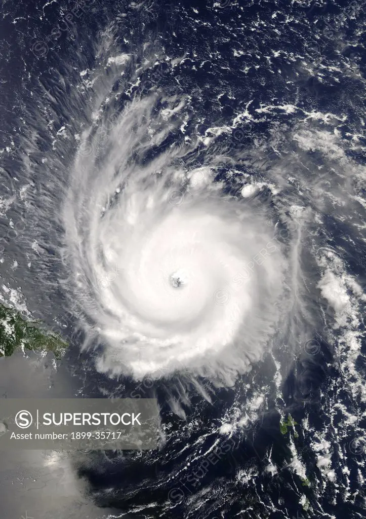 Hurricane Frances, Atlantic Ocean, On 31/08/2004, True Colour Satellite Image. Hurricane Frances on 31 August 2004 north of San Juan, Puerto Rico. True-colour satellite image using MODIS data.