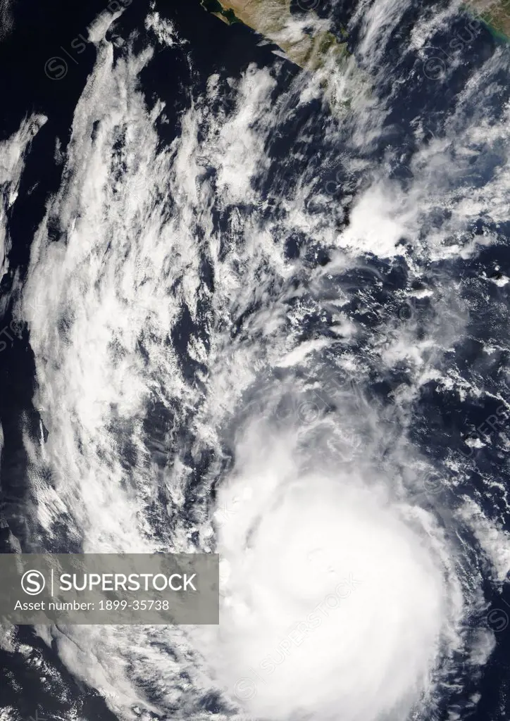 Hurricane Paul, Pacific Ocean, In 2006, True Colour Satellite Image. Hurricane Paul on 22 October 2006 over the Pacific ocean, south of Baja California Peninsula, Mexico. True-colour satellite image using MODIS data.