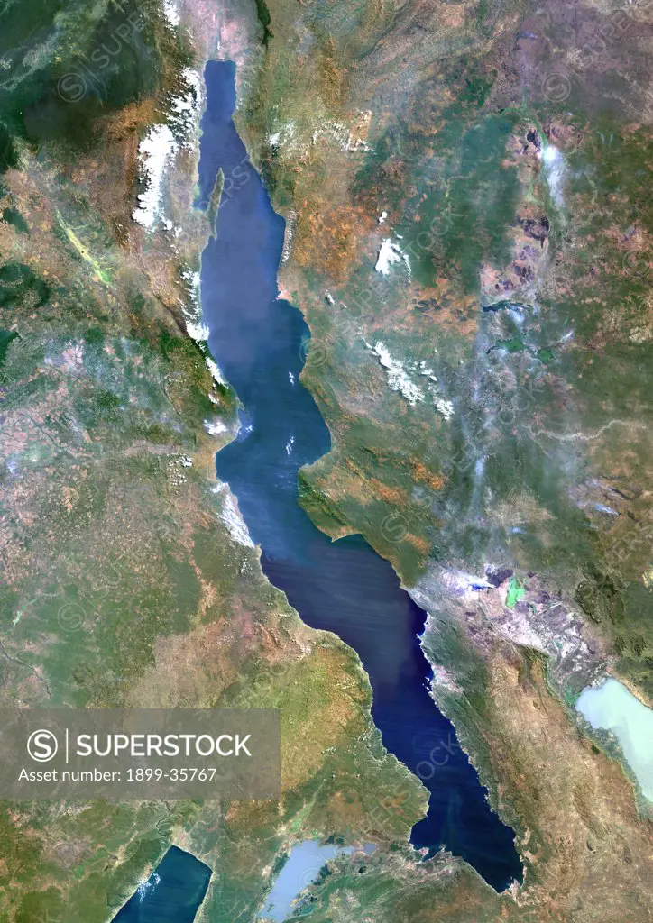 Lake Tanganyika, Africa, True Colour Satellite Image. True colour satellite image of Lake Tanganyika, an African Great Lake divided between four countries : Burundi, Democratic Republic of the Congo (DRC), Tanzania and Zambia. Composite image using LANDSAT 5 data.
