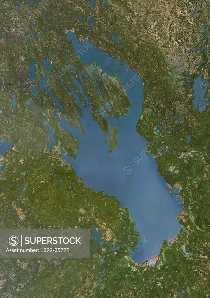 Lake Onega, Russia, True Colour Satellite Image. True colour satellite image of Lake Onega in Northern Russia. Composite image using LANDSAT 7 data.