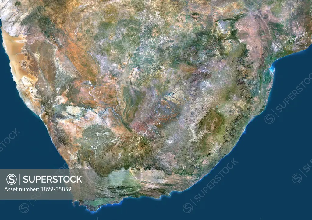 South Africa, True Colour Satellite Image. South Africa, true colour satellite image. This image was compiled from data acquired by LANDSAT 5 & 7 satellites.