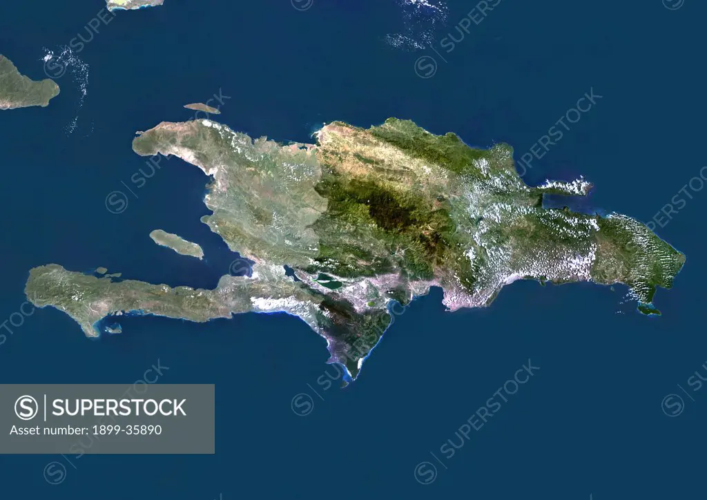 Haiti (With Mask) And Dominican Republic, True Colour Satellite Image With Mask. Haiti (with mask) and Dominican Republic, true colour satellite image. This image was compiled from data acquired by LANDSAT 5 & 7 satellites.