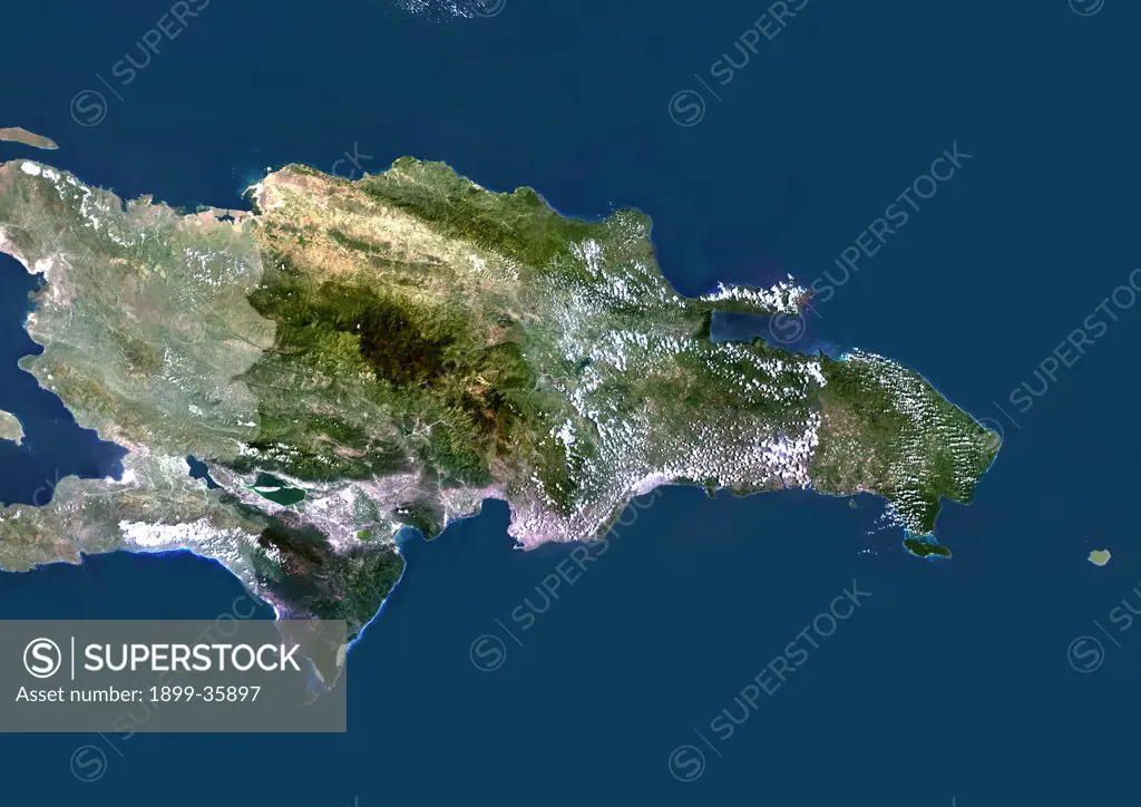 Dominican Republic, True Colour Satellite Image With Mask. Dominican Republic, true colour satellite image with mask. This image was compiled from data acquired by LANDSAT 5 & 7 satellites.