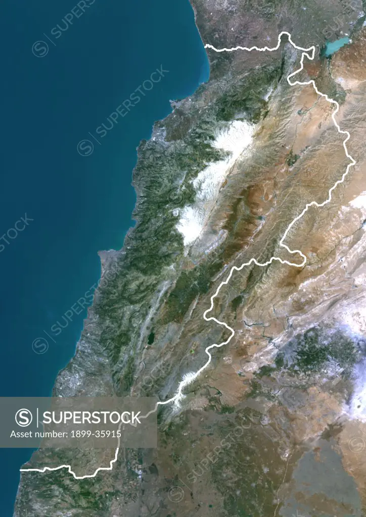 Lebanon, True Colour Satellite Image With Border. Lebanon, true colour satellite image with border. This image was compiled from data acquired by LANDSAT 5 & 7 satellites.