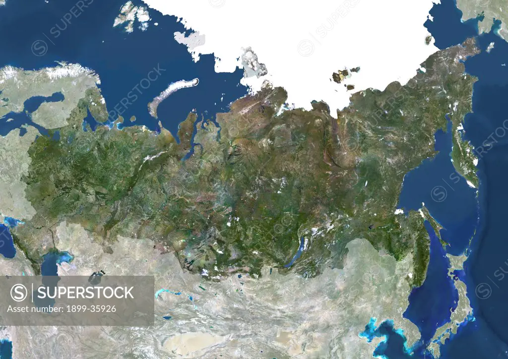 Russia, True Colour Satellite Image With Mask. Russia, true colour satellite image with mask. Composite image using data from LANDSAT 5 & 7satellites.