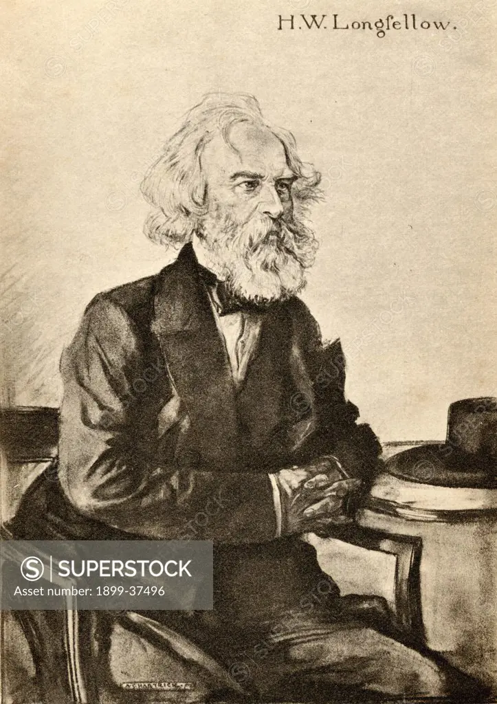 Henry Wadsworth Longfellow, 1807-1882, the most popular American poet in the 19th century. Illustrated by A.S. Hartrick