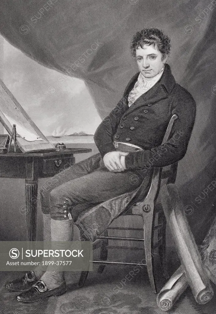 Robert Fulton 1765 - 1815. American inventor and engineer. Builder of first steam powered warship in 1812. From painting by Alonzo Chappel