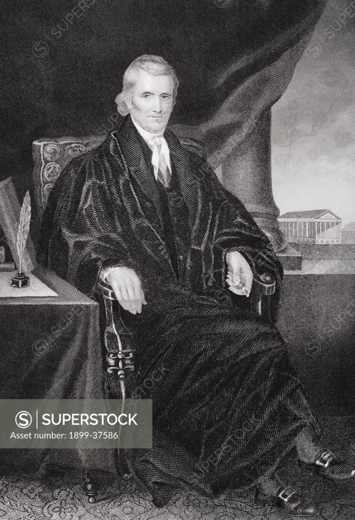 John Marshall 1755-1835. American patriot, politician and jurist. Chief justice of Supreme Court & principal founder of U.S. constitutional law system. From painting by Alonzo Chappel