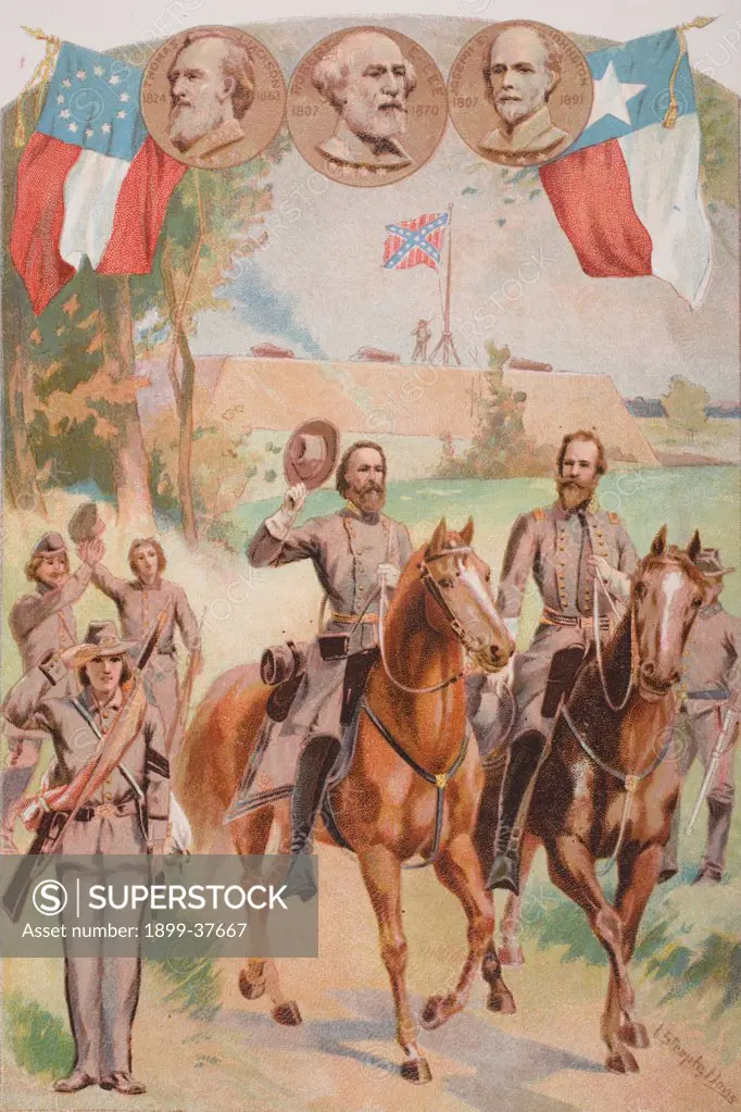 Confederate uniforms during the American Civil War 1861 to 1865. Artist Davis
