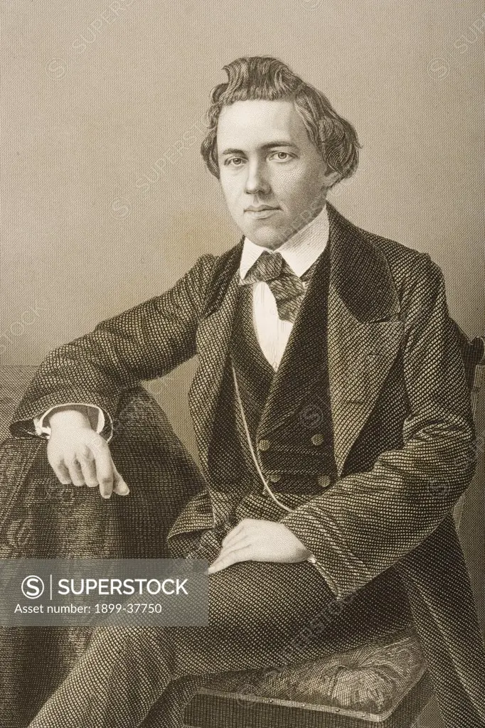 Paul Charles Morphy, 1837-1884. American chess player. Engraved by D.J.Pound from a photograph by Thompson of Paris. From the book ""The Drawing-Room Portrait Gallery of Eminent Personages"" Volume 2. Published in London 1859.