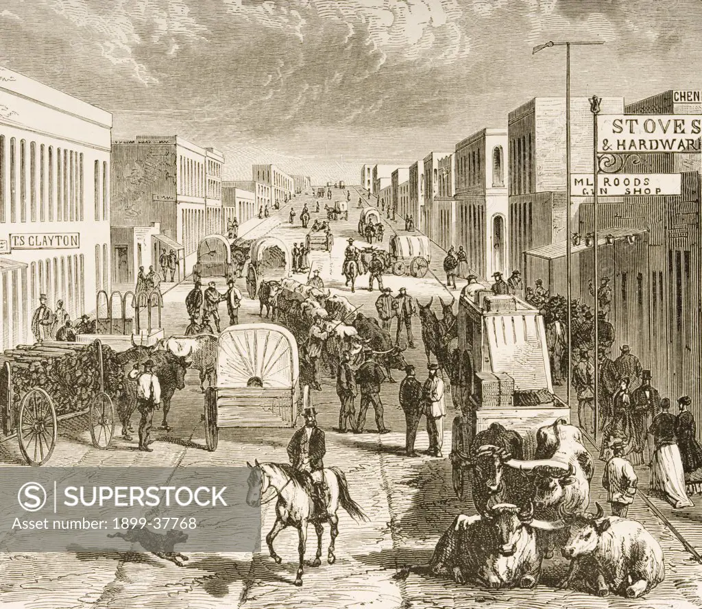 Street in Denver Colorado in 1870s. From American Pictures Drawn With Pen And Pencil by Rev Samuel Manning circa 1880