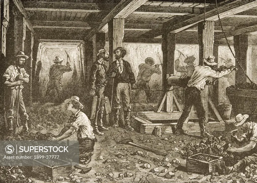 Silver mining in Nevada in 1870s. From American Pictures Drawn With Pen And Pencil by Rev Samuel Manning circa 1880