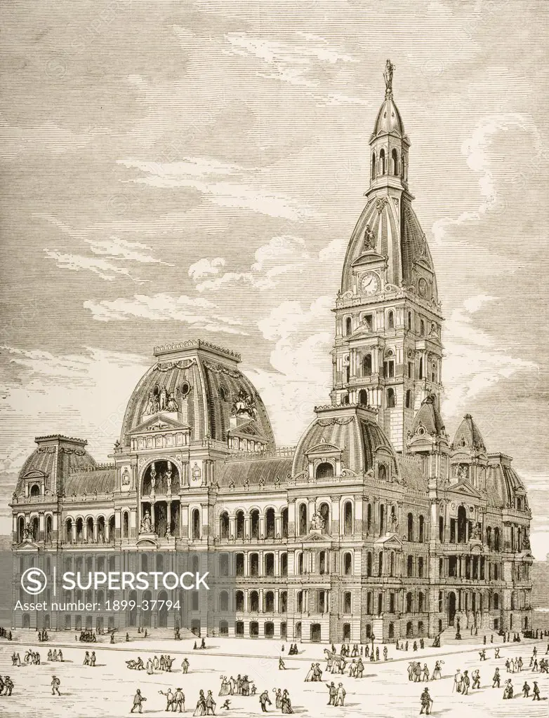 City Hall, Chicago, Illinois in 1870s. From American Pictures Drawn With Pen And Pencil by Rev Samuel Manning circa 1880