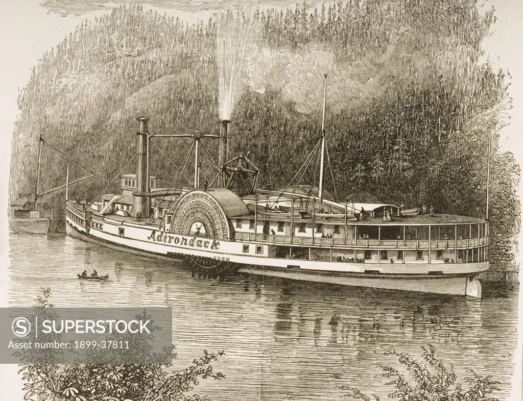 Excursion steamer on the Hudson river New York State in the 1870s. From American Pictures Drawn With Pen And Pencil by Rev Samuel Manning circa 1880