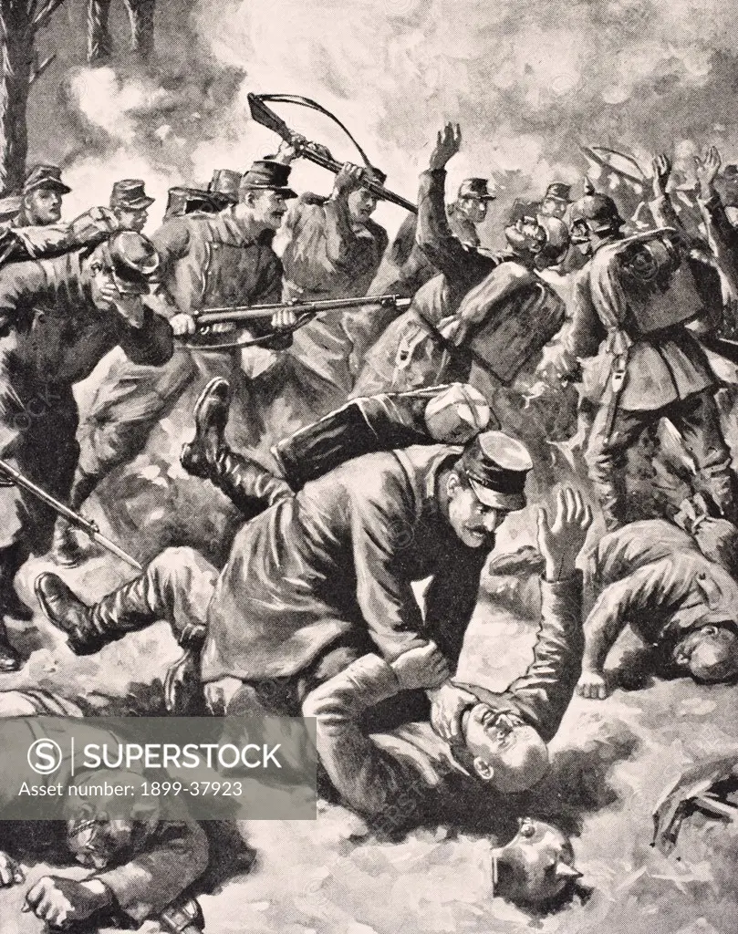 Hand to hand fighting on the Western Front between German and French soldiers From The War Illustrated Album deLuxe published London 1916