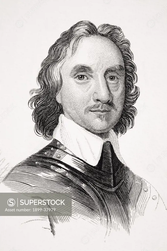 Oliver Cromwell 1599 to1658 English military leader and politician Head of State 1653 to 1659 From Old England's Worthies by Lord Brougham and others published London circa 1880's