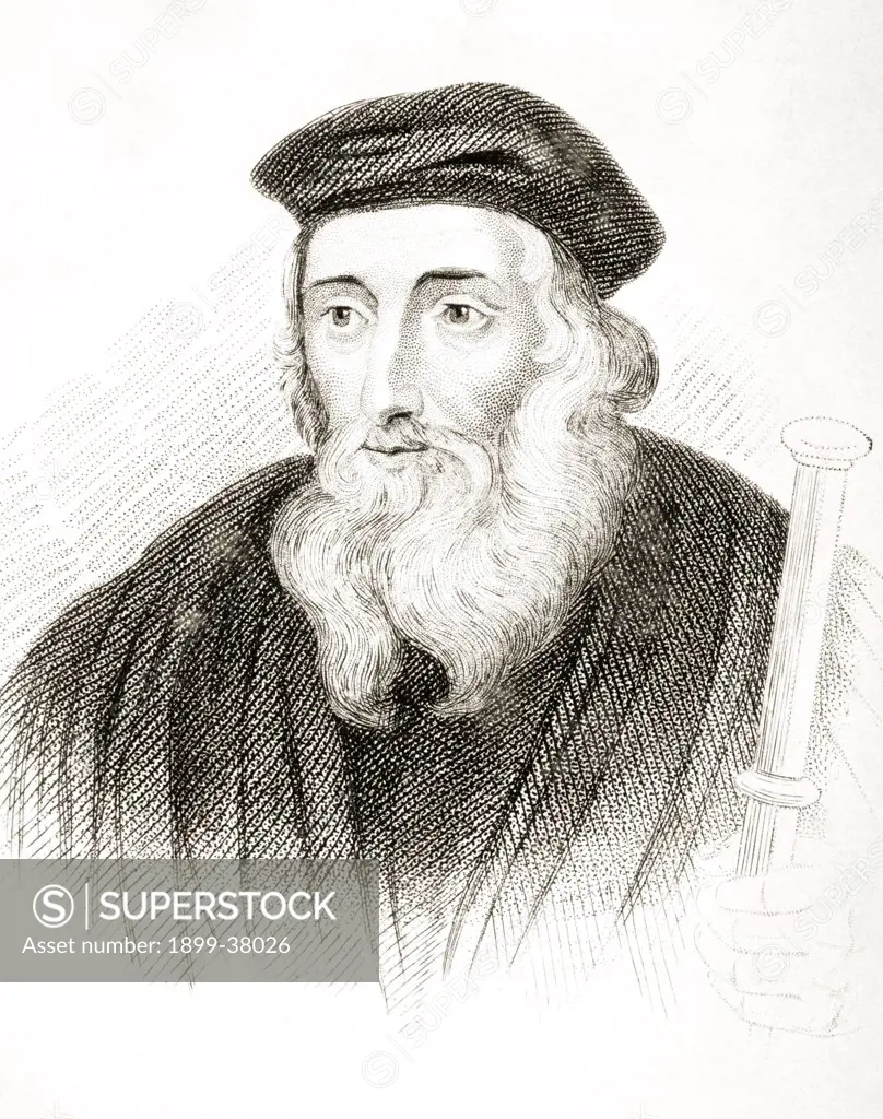 John Wycliffe also spelled Wycliff Wyclif Wicliffe Wiclif c 1330-1384 English theologian philosopher and church reformer From Old England's Worthies by Lord Brougham and others published London circa 1880's