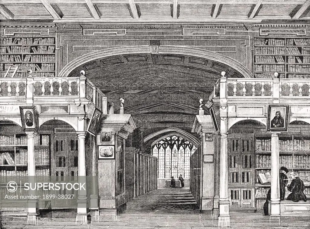 Interior of the Bodleian Library From Old England's Worthies by Lord Brougham and others published London circa 1880's